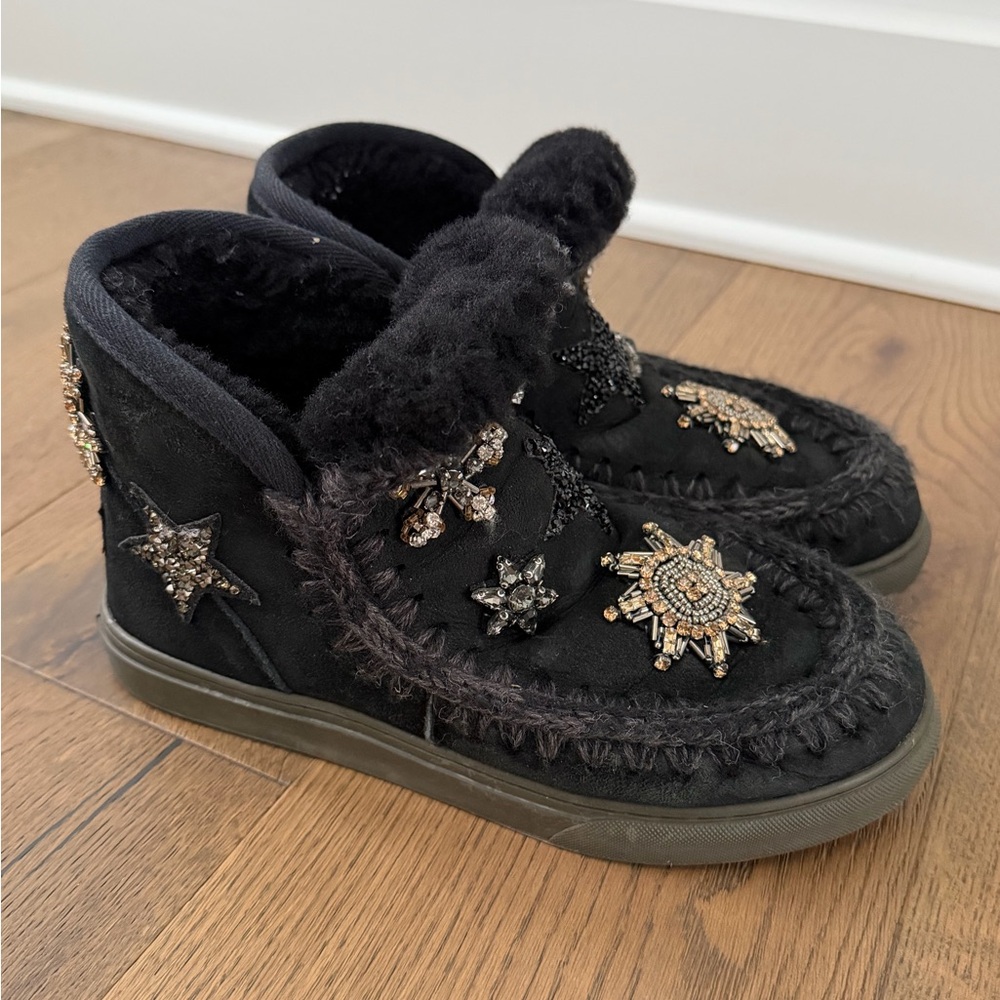 Mou Black Winter Boots with Embellishments